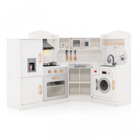 Costway Corner Play Kitchen Toddler Kitchen Playset With Range Hood, Ice Maker, Microwave