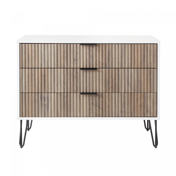 Dumbo Modern 35\" Fluted Dresser in Rustic Gray and White (3-Drawer) 