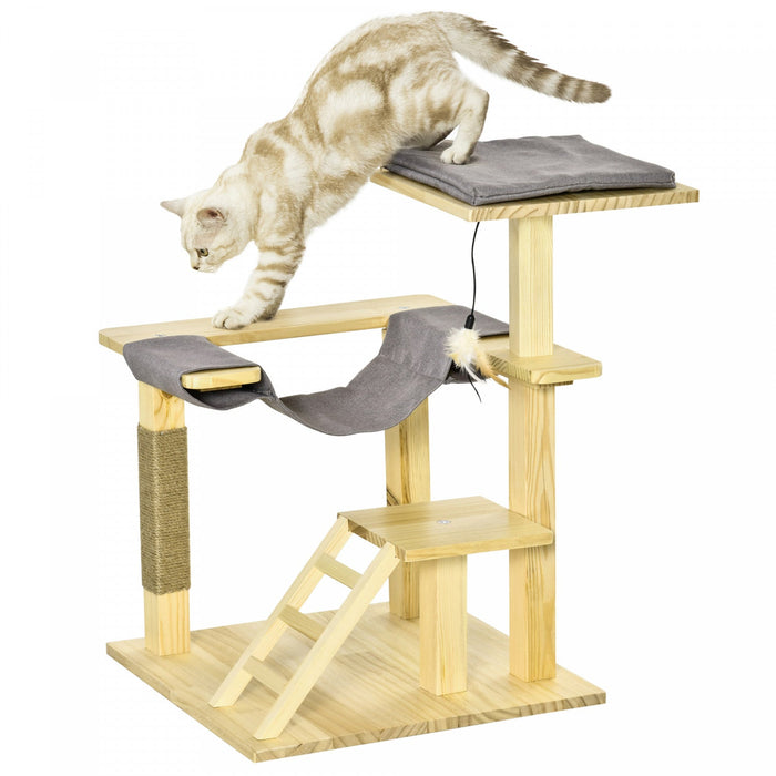 Pawhut 25.5\" Cat Tree Kitty Tower Activity Center Pinewood Cat Climbing Toy Indoor Outdoor Pet Furni