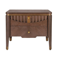 Liam Modern Wave Design Nightstand with 2 Storage Drawers,Brown  