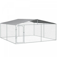 Pawhut Dog Kennel Outdoor Run Fence With Roof, Steel Lock, Mesh Sidewalls For Backyard & Patio, 15.1