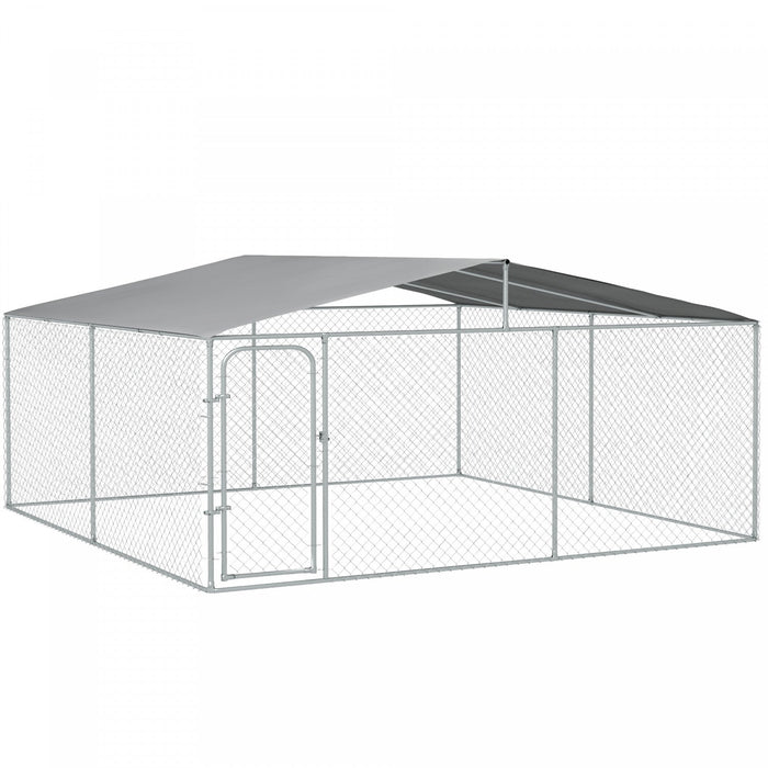 Pawhut Dog Kennel Outdoor Run Fence With Roof, Steel Lock, Mesh Sidewalls For Backyard & Patio, 15.1
