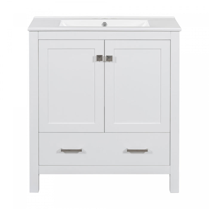 Erica 30\" Solid Wood Bathroom Vanity With Single Ceramic Sink - White 