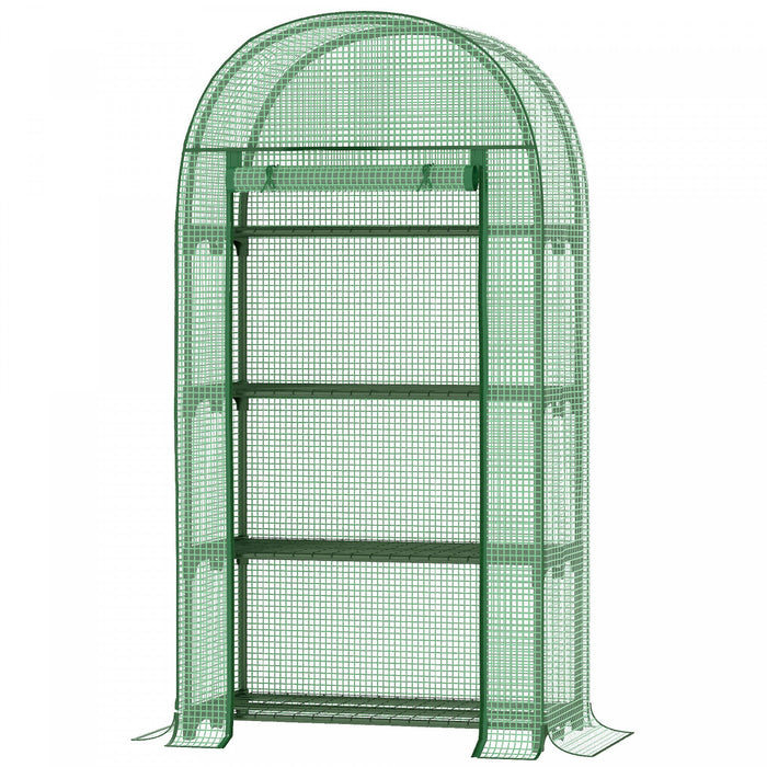 Outsunny 4-tier Mini Greenhouse, Outdoor Portable Gardening Plant Green House With Storage Shelves, 