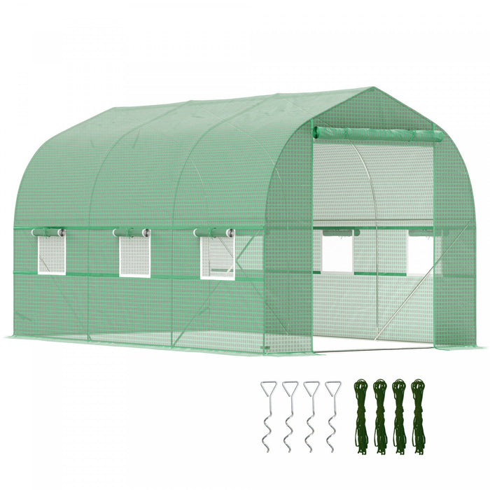Outsunny 6.6' X 11' X 7' Walk-in Greenhouse Outdoor Plant Tunnel, Green