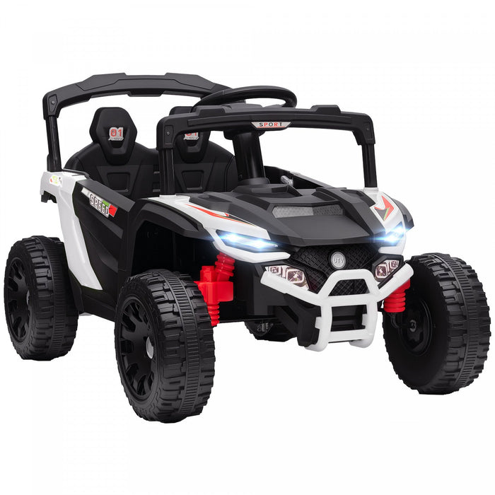 Qaba 12V Kids Ride On Car Truck with Dual Motors, Rear Suspension, Battery Powered Electric Vehicle with Remote Control, LED Lights, Music, Horn for 3-8 Years Boys Girls, White