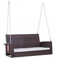 Outsunny 2-person Patio Porch Swing Chair, Outdoor Rattan Hanging Bench With Cushion & 7.2 Ft Steel
