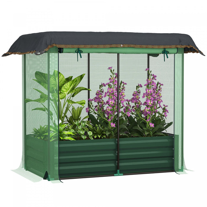 Outsunny Galvanized Raised Garden Bed With Crop Cage And Shade Cloth Green