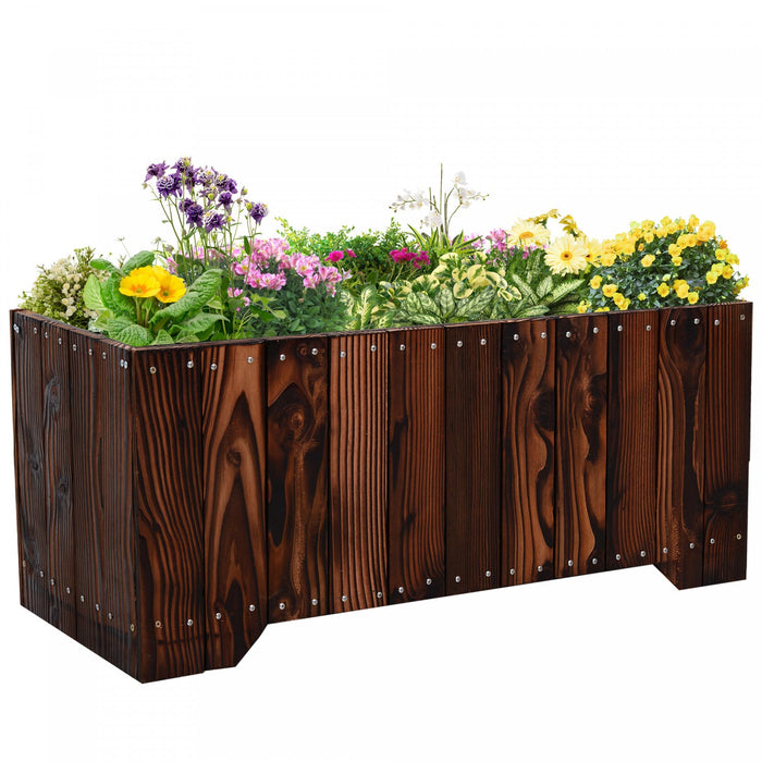 Outsunny 37.5\"x15\"x15.75\" Raised Garden Bed, Wooden Planters For Outdoor Plants, Rectangle Vegetable