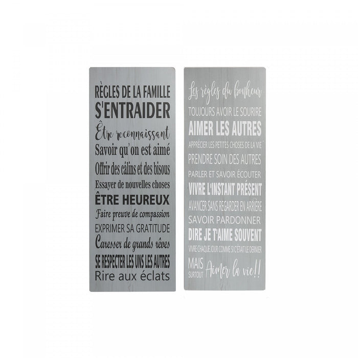 Wood Wall Art 'Regles Du Bonheur/famille' - Set of 2