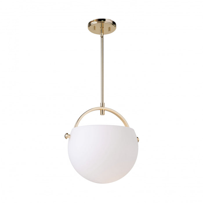 Single Opal Polished Brass Glass Pendant 