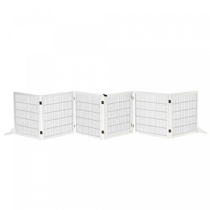 Pawhut Wooden Pet Gate, Dog Safety Barrier, Freestanding Foldable Fence, W/ 6 Panels, 2 Support Feet