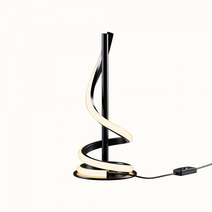 16\" Matte Black Sculptural Curved LED Table Lamp 