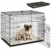 Pawhut Dog Crate, 30" Folding Metal Dog Kennel With 2 Doors, Removable Tray, Soft Cushion, Handle, Pet Cage For Small Dogs, Black
