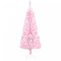 Homcom Snow Flocked Pencil Artificial Christmas Tree With Steel Base Pink