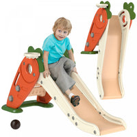 Qaba Toddler Slide, 3 In 1 Kids Slide With Basketball Hoop, Climber, Carrot-themed Foldable Indoor S