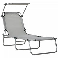 Outsunny Outdoor Lounge Chair, Adjustable Folding Chaise Lounge, Light Grey