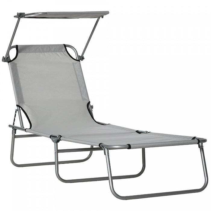 Outsunny Outdoor Lounge Chair, Adjustable Folding Chaise Lounge, Light Grey