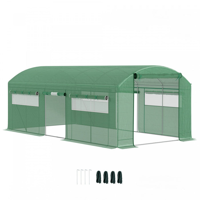 Outsunny 19.5' X 10' Tunnel Greenhouse Green House With 3 Roll-up Doors