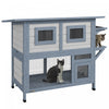 Pawhut Outdoor Cat House, 2 Tier Wooden Feral Cat Shelter With Escape Door, Weatherproof Roof, Jump 