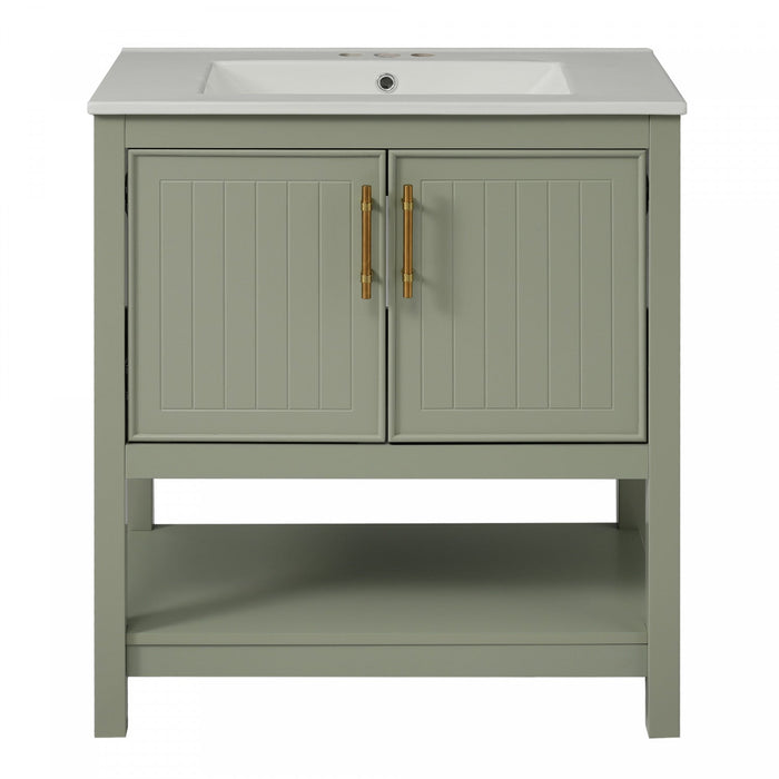 Simona 30\" Solid Wood Bathroom Vanity With Ceramic Sink And Storage - Green 