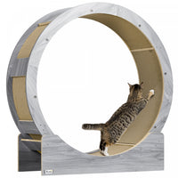 Pawhut 36 Inch Cat Wheel Exerciser For Indoor Cats, Kitten Treadmill With Carpeted Runway And Brake, Kitty Running Toy For Fitness & Healthy, Grey