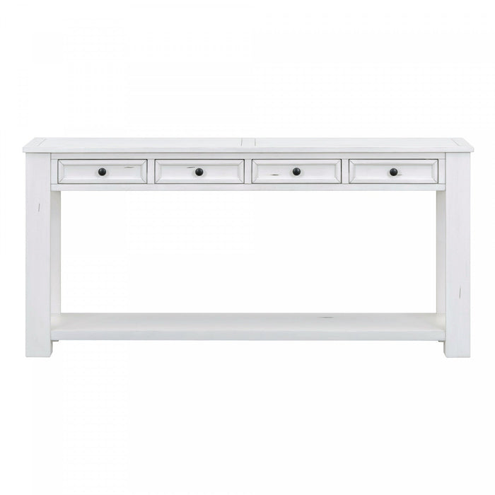 Gracie Solid Wood Console Table With Drawers And Shelf - Antique White 
