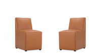 Anna Square Modern Vegan Leather Dining Chair in Saddle Brown - Set of 2