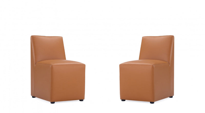Anna Square Modern Vegan Leather Dining Chair in Saddle Brown - Set of 2 
