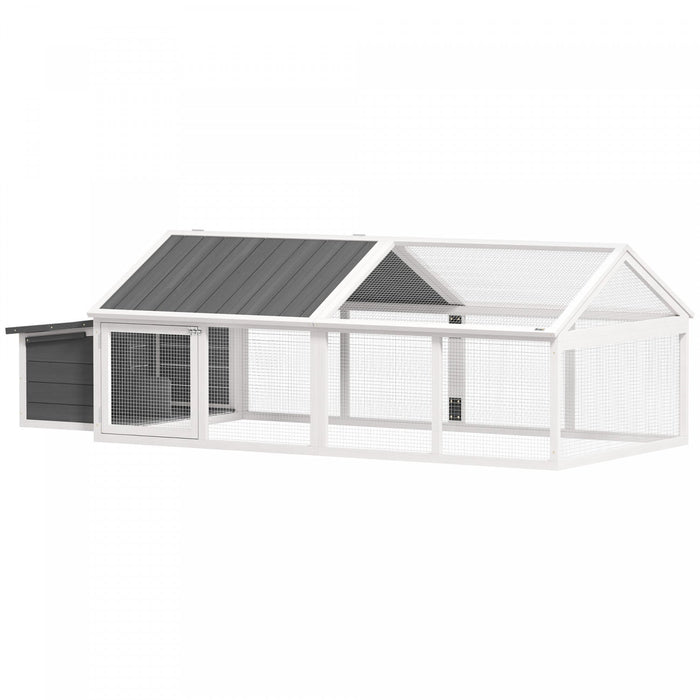 Pawhut 95"L Large Chicken Run, Wooden Chicken Coop with Nesting Box, Lift-up Top, Side Door and Wooden Roof, Poultry Cage for Outdoor, for 4 to 8 Chickens, Rabbits, Ducks, White