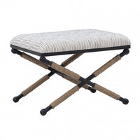 Ashburn Campaign Fabric Accent Striped Ottoman - Black