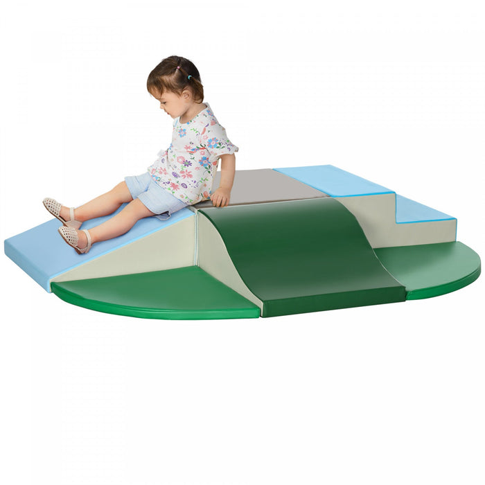 Qaba Kids Soft Play Set, 6-piece Foam Blocks Set For Toddlers To Climb, Crawl, Slide, Safe Indoor Play Equipment For Kids 12-36 Months, Blue, Green