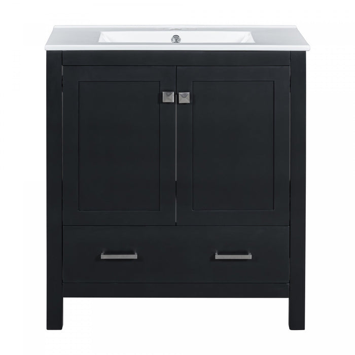 Erica 30\" Solid Wood Bathroom Vanity With Single Ceramic Sink - Black 