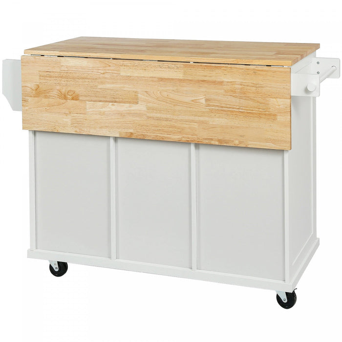 Margery Rubberwood Kitchen Cart With Drop-leaf Countertop And Storage Racks -White 