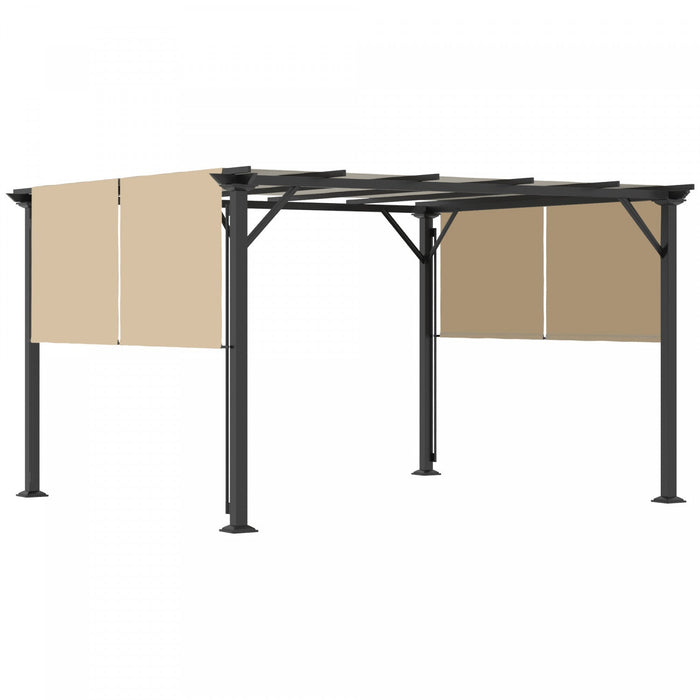 Outsunny 10' X 12' Retractable Pergola Canopy, Outdoor Gazebo With Sun Shade Canopy And Steel Frame,