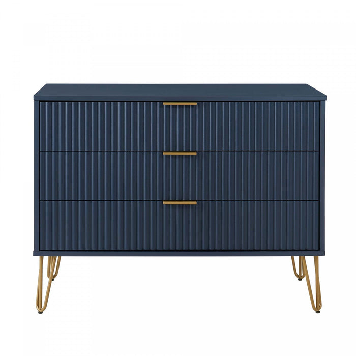 Dumbo Modern 35\" Fluted Dresser in Midnight Blue (3-Drawer) 