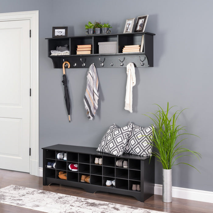 Twenty-Four Pair Shoe Storage Cubby Bench - Black