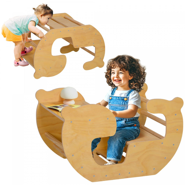 Qaba 2 In 1 Toddler Climbing Toy Indoor, Wooden Baby Arch Climber, Kids Table And Chair Set, Montess