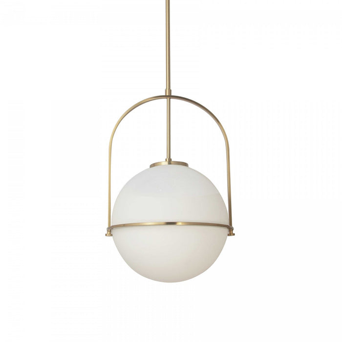 Dainolite Paola 1 Light Pendant Small Aged Brass White Opal Glass Lamp