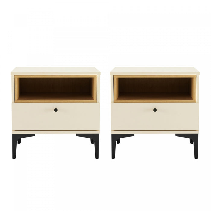 Amara Modern 20\" Nightstand in Cream and Light Oak (1-Drawer) - Set of 2 