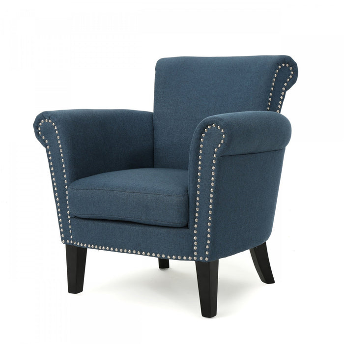 Mason Fabric Chair With Wood Legs And Nailhead Trim - Navy Blue 
