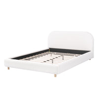 Mia Upholstered Bed with Loop-Pile Fabric,Queen Size - Light Beige