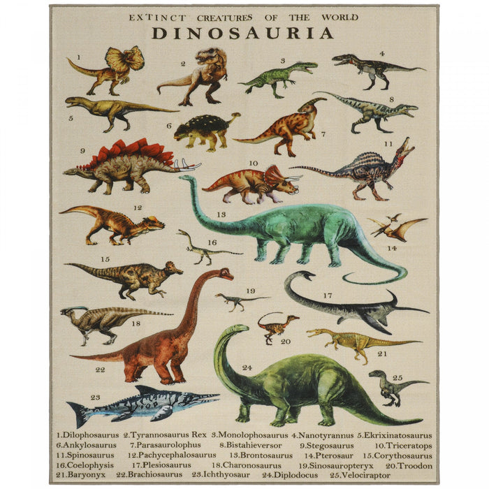 Qaba Large Play Mat, 79" x 59" Educational Polyester Crawling Mat, Non-Slip Nursery Rug, Rolls Up for Storage, for Toddlers, Living Room and Bedroom with Dinosaur Pattern, Khaki