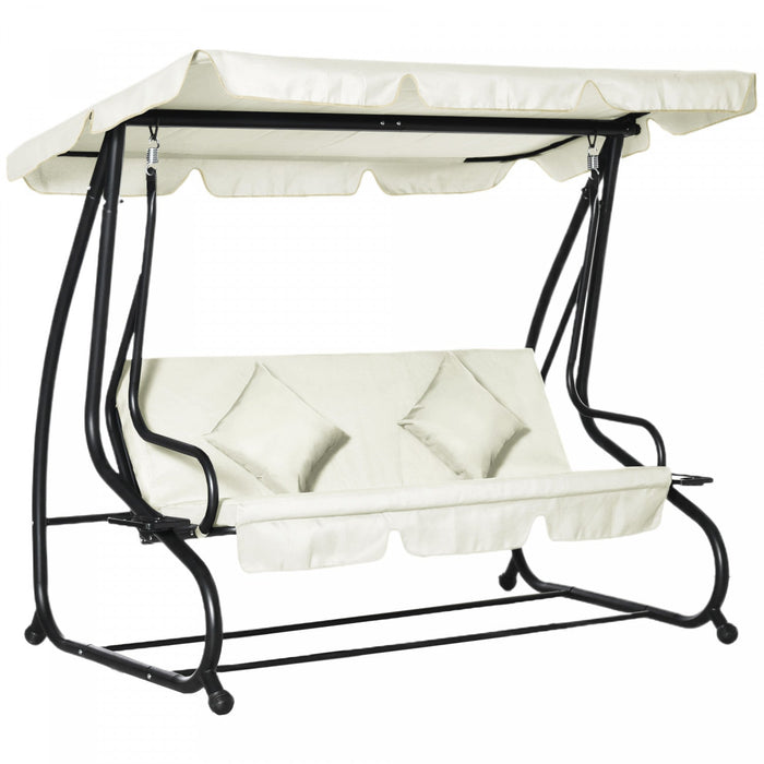Outsunny 3-seat Outdoor Patio Swing Chair, Converting Flat Bed, Canopy Swing With Adjustable Shade, 