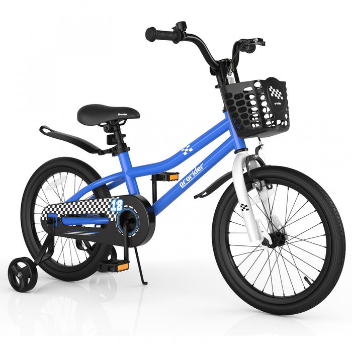 Costway 18" Kid's Bike With Removable Training Wheels & Basket For 4-8 Years Old Blue