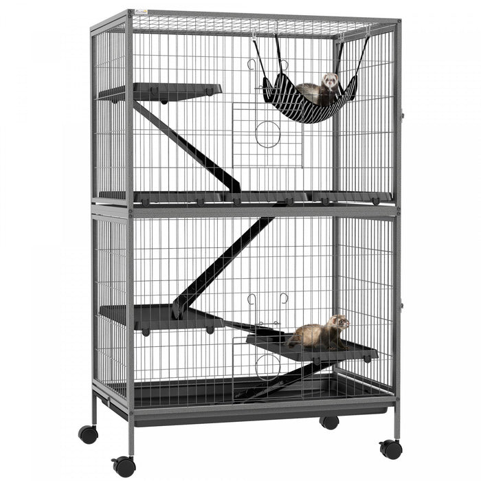 Pawhut 5-tier Rolling Small Animal Cage, Deluxe Guinea Pig Cage, Ferret Cage For Mink Chinchilla Kit