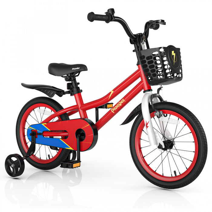 Costway 16" Kid's Bike With Removable Training Wheels & Basket For 4-7 Years Old Red