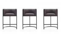 Cosmopolitan Mid-Century Modern Metal Upholstered Counter Stool in Graphite - Set of 3 Bar Stool 