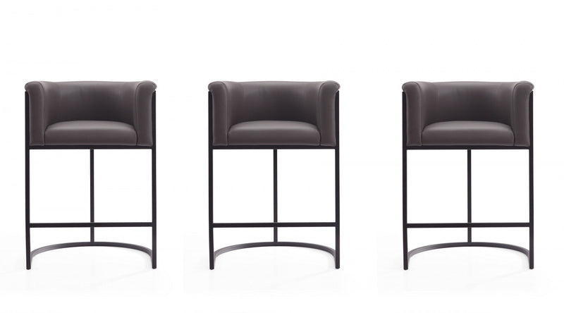 Cosmopolitan Mid-Century Modern Metal Upholstered Counter Stool in Graphite - Set of 3 Bar Stool 