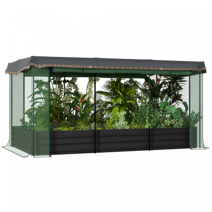 Outsunny Galvanized Raised Garden Bed With Crop Cage And Shade Cloth